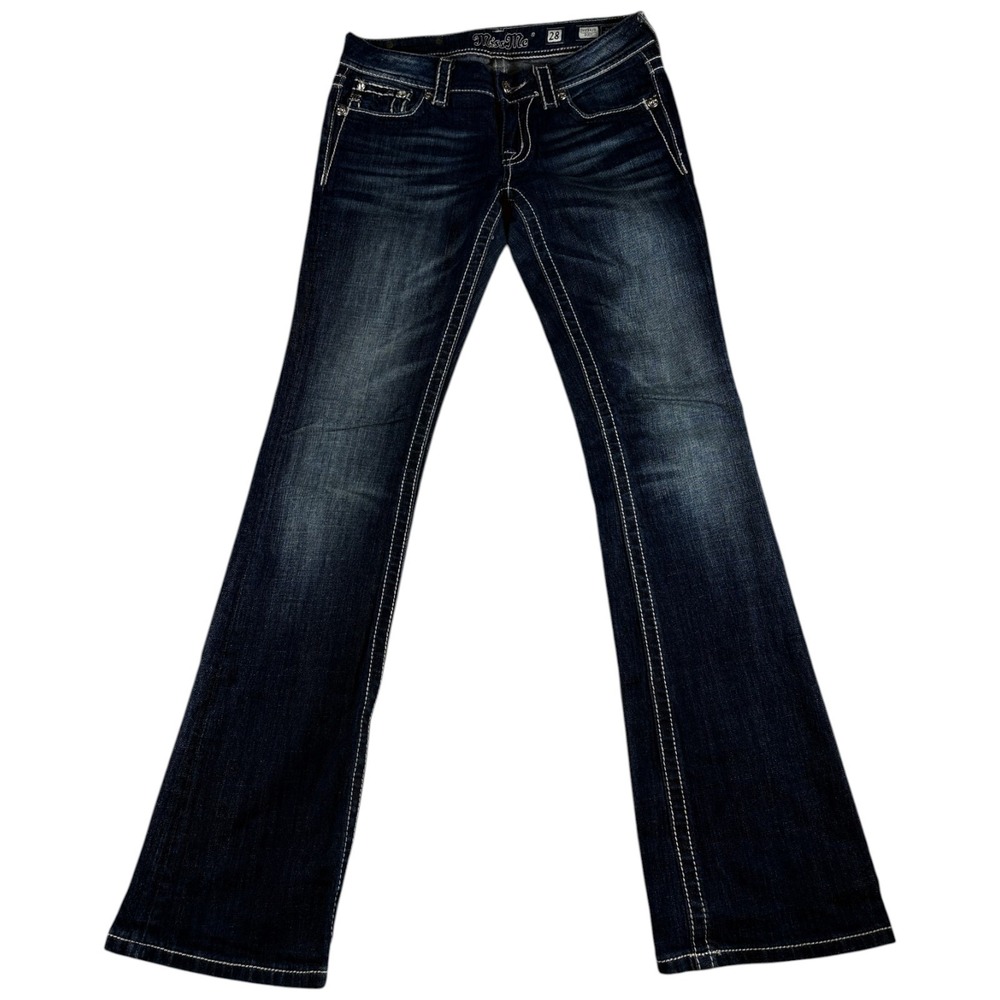 Miss Me Boot Jeans Womens 28 Blue Denim Stretch Low Rise Dark Wash Rhinestones